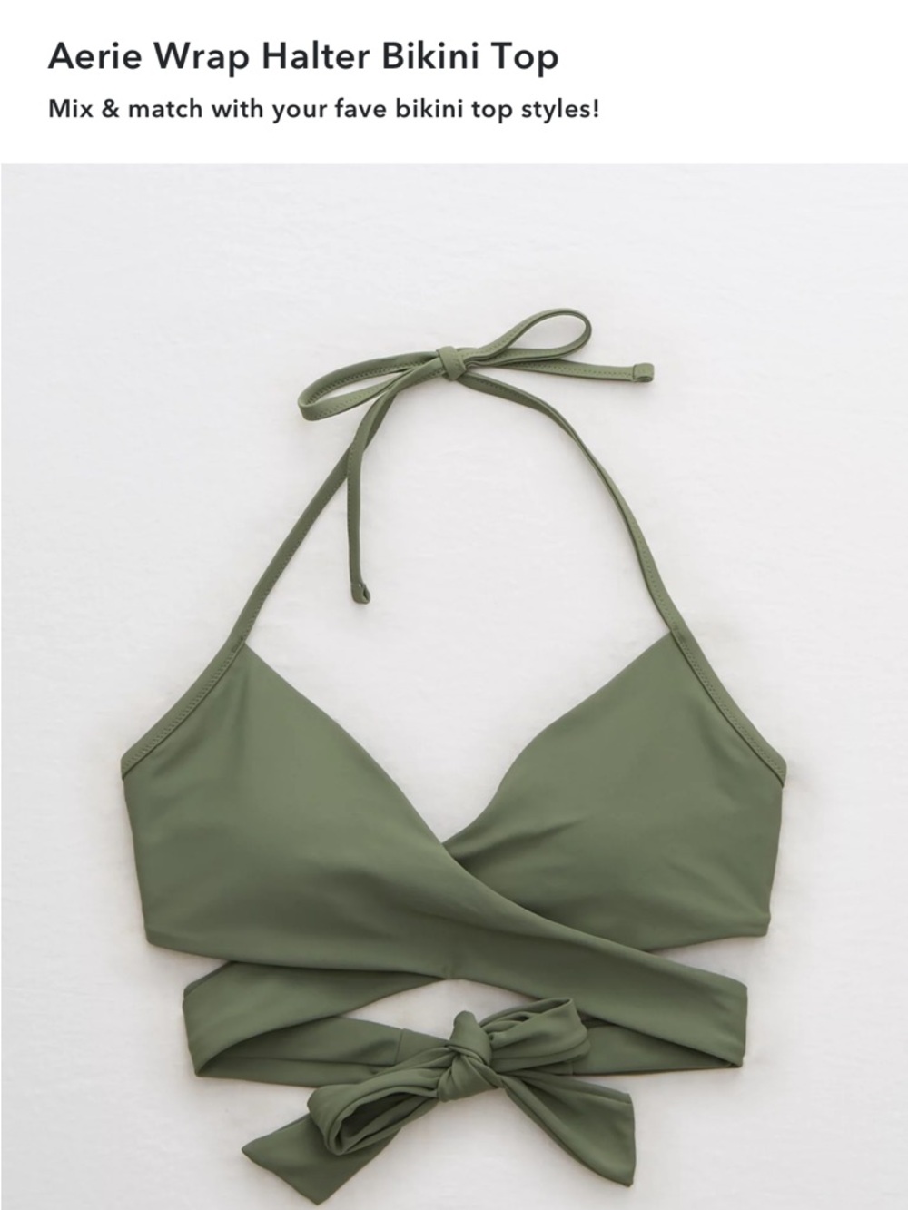 Aerie Wrap Halter Bikini Top - Olive Green - size small